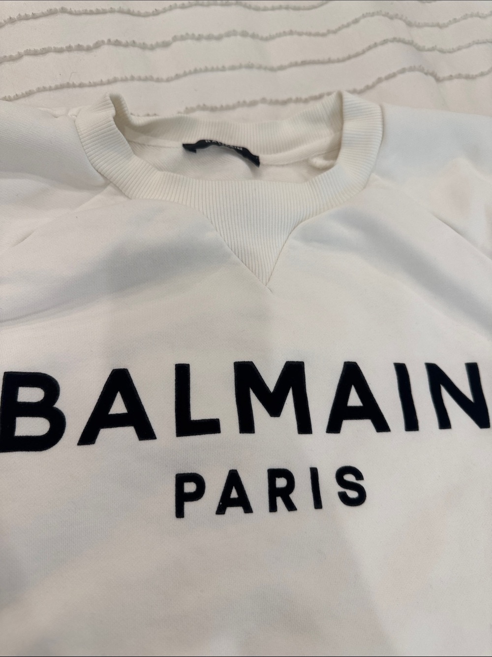 Balmain White Crewneck Sweatshirt with Black Logo - Picture 4 of 8